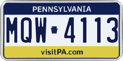 PA license plate MQW4113