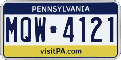 PA license plate MQW4121