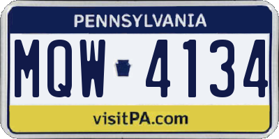 PA license plate MQW4134