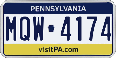 PA license plate MQW4174