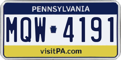 PA license plate MQW4191
