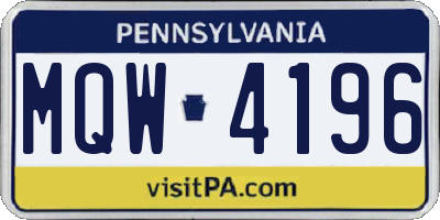 PA license plate MQW4196
