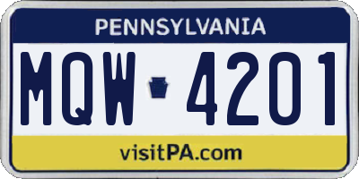 PA license plate MQW4201