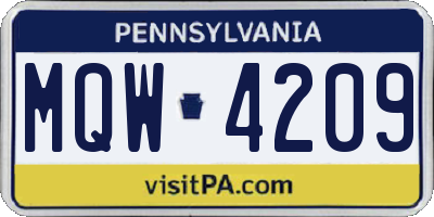 PA license plate MQW4209
