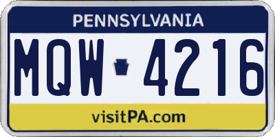 PA license plate MQW4216