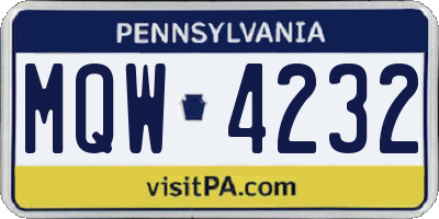 PA license plate MQW4232