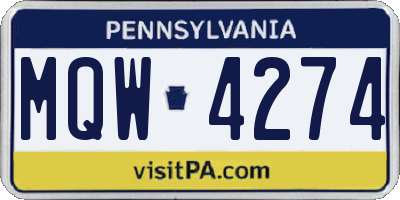PA license plate MQW4274