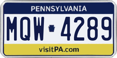 PA license plate MQW4289