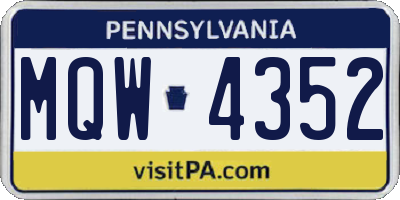 PA license plate MQW4352