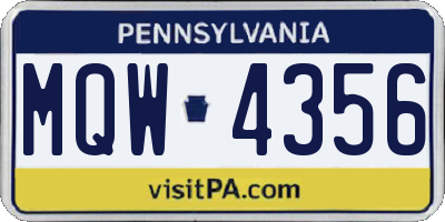 PA license plate MQW4356