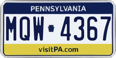 PA license plate MQW4367