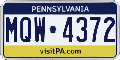 PA license plate MQW4372