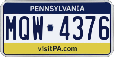 PA license plate MQW4376