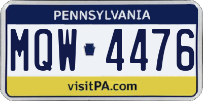 PA license plate MQW4476