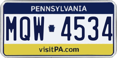 PA license plate MQW4534