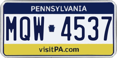 PA license plate MQW4537