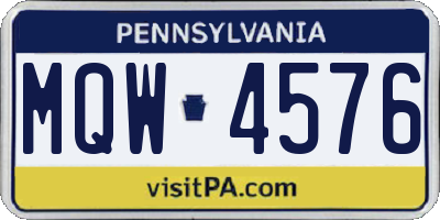 PA license plate MQW4576
