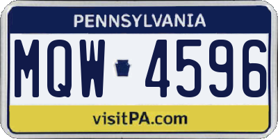 PA license plate MQW4596