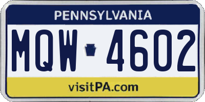 PA license plate MQW4602