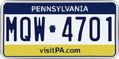 PA license plate MQW4701