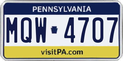 PA license plate MQW4707