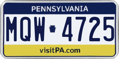 PA license plate MQW4725