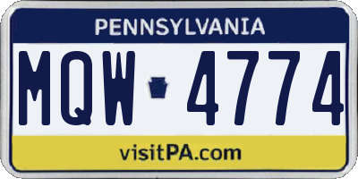 PA license plate MQW4774