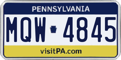 PA license plate MQW4845