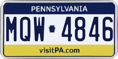 PA license plate MQW4846
