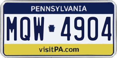 PA license plate MQW4904