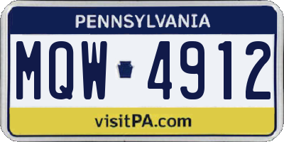 PA license plate MQW4912