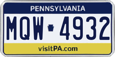 PA license plate MQW4932