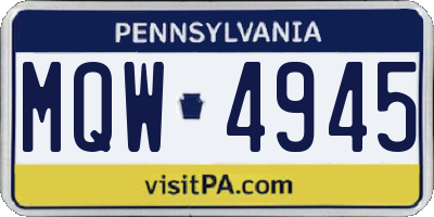 PA license plate MQW4945