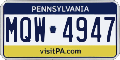 PA license plate MQW4947
