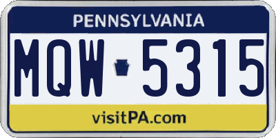 PA license plate MQW5315