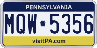PA license plate MQW5356