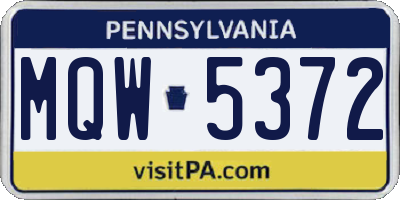 PA license plate MQW5372