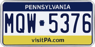 PA license plate MQW5376