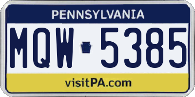 PA license plate MQW5385