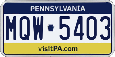 PA license plate MQW5403
