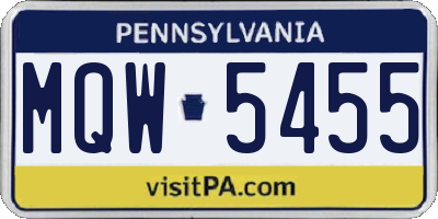 PA license plate MQW5455