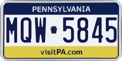PA license plate MQW5845