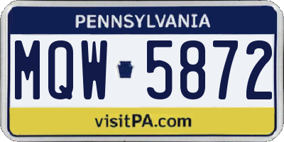 PA license plate MQW5872