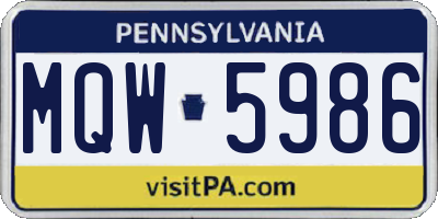 PA license plate MQW5986
