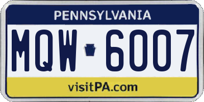 PA license plate MQW6007