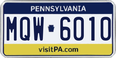 PA license plate MQW6010