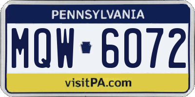 PA license plate MQW6072
