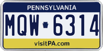 PA license plate MQW6314