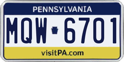 PA license plate MQW6701