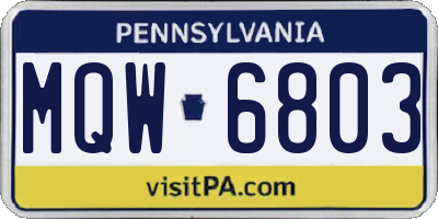 PA license plate MQW6803